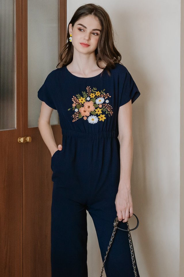 ACW Embroidery Round Neck Jumpsuit in Navy