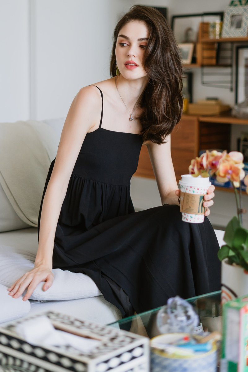 ACW Flowy Basic Cami Maxi Dress in Black