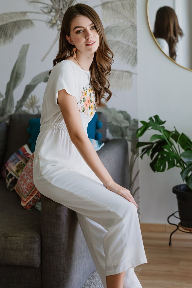 ACW Embroidery Round Neck Jumpsuit in White